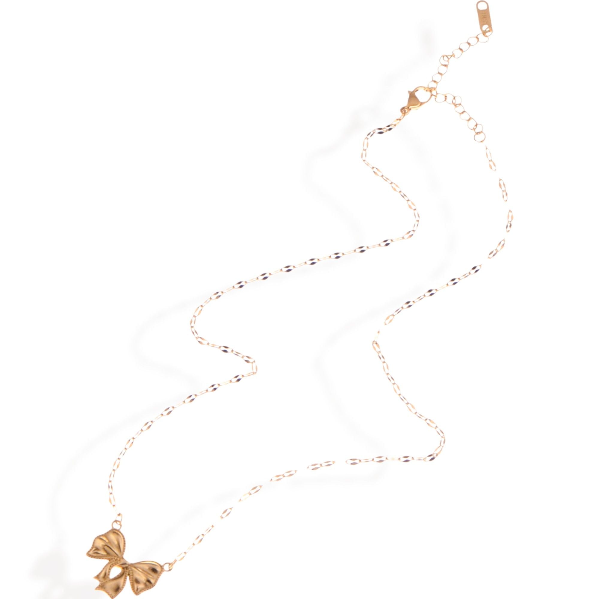 Women's Gold Tone Bow Pendant Fashion Necklace on Delicate Chain