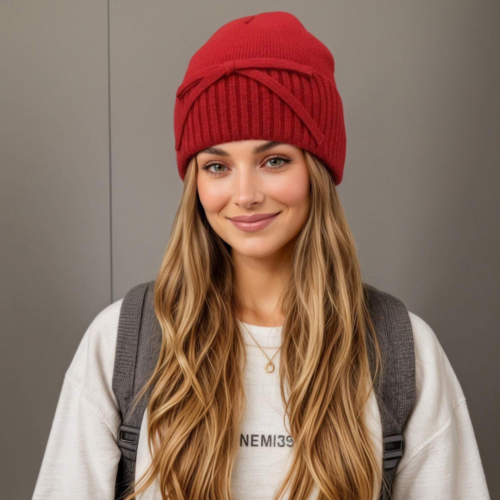 Anna-Kaci Women's Soft Knit Cuffed Beanie Hat with Ribbed Foldover Hem and Delicate Bow Detail