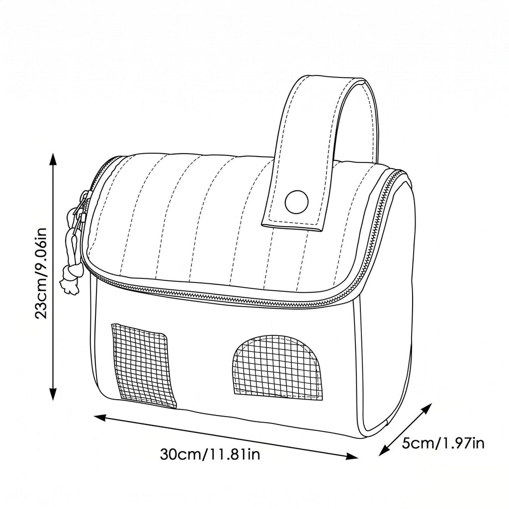 Womens Quilted Makeup Bag with Handle and Colorblock Patch Design