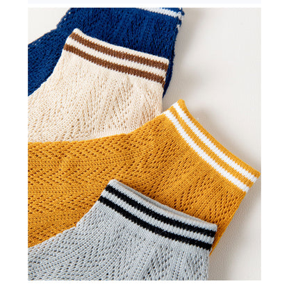 Anna-Kaci Women's 4-Pair Pack Lightweight Mesh Ankle Socks with Striped Cuffs Breathable Knit Texture