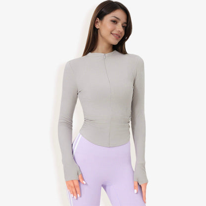 Long Sleeve Athletic Zip-Up Top with Thumb Holes