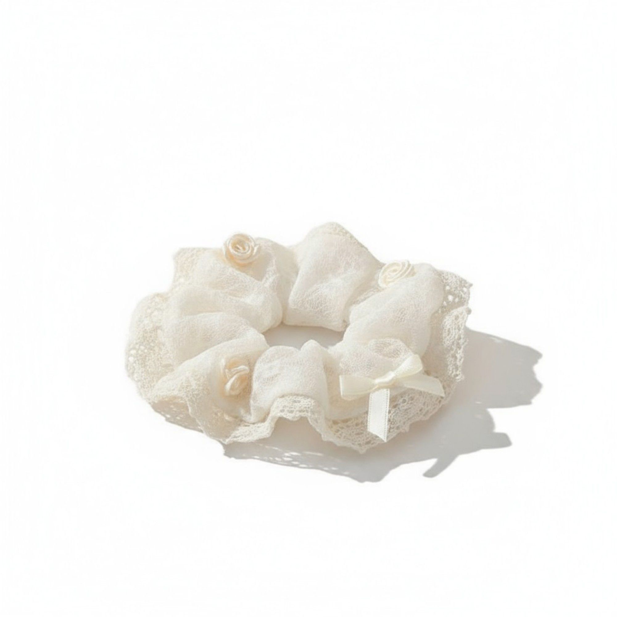 Anna-Kaci 2pcs Sheer Organza Scrunchie with Embroidered Mini Roses and Soft Layered Design