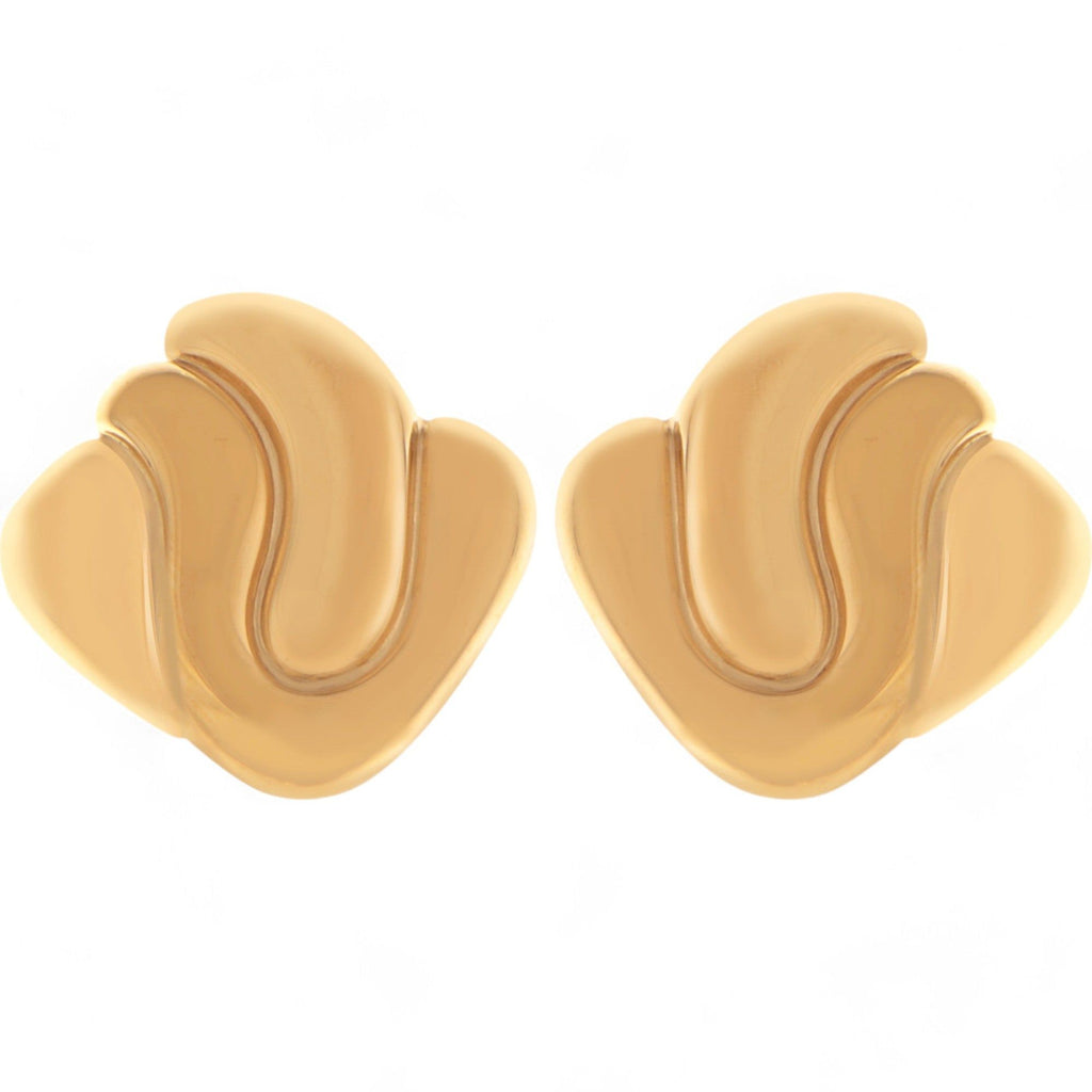 Women's Gold Tone Sculptural Swirl Stud Fashion Earrings Bold Modern Chic Design