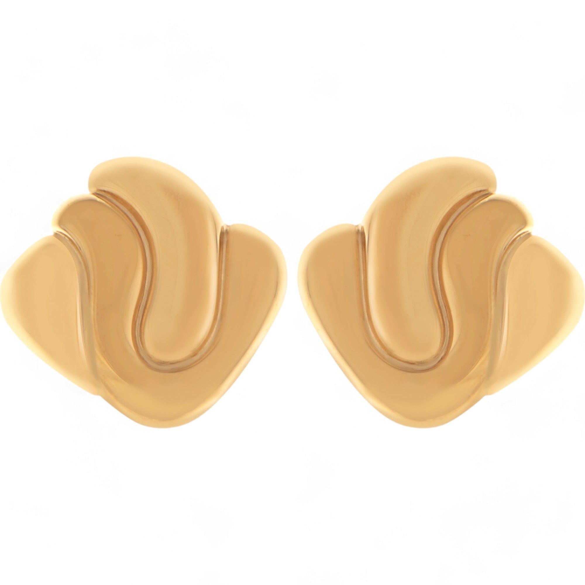 Women's Gold Tone Sculptural Swirl Stud Fashion Earrings Bold Modern Chic Design