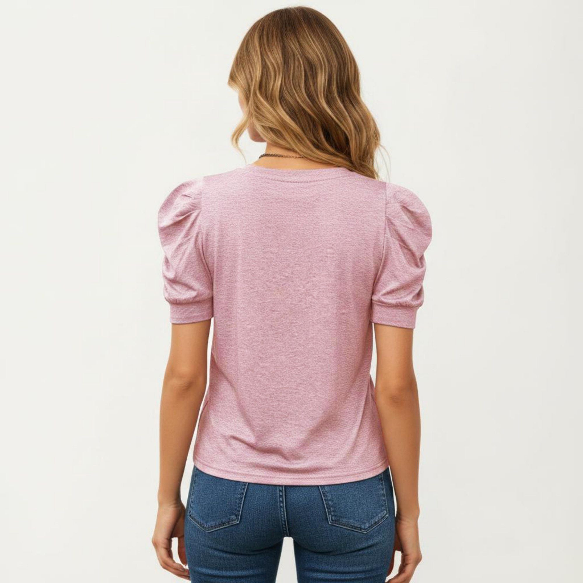 Anna-Kaci Women's Short Sleeve Puff Sleeve Knit Top with Crew Neck and Soft Textured Fabric