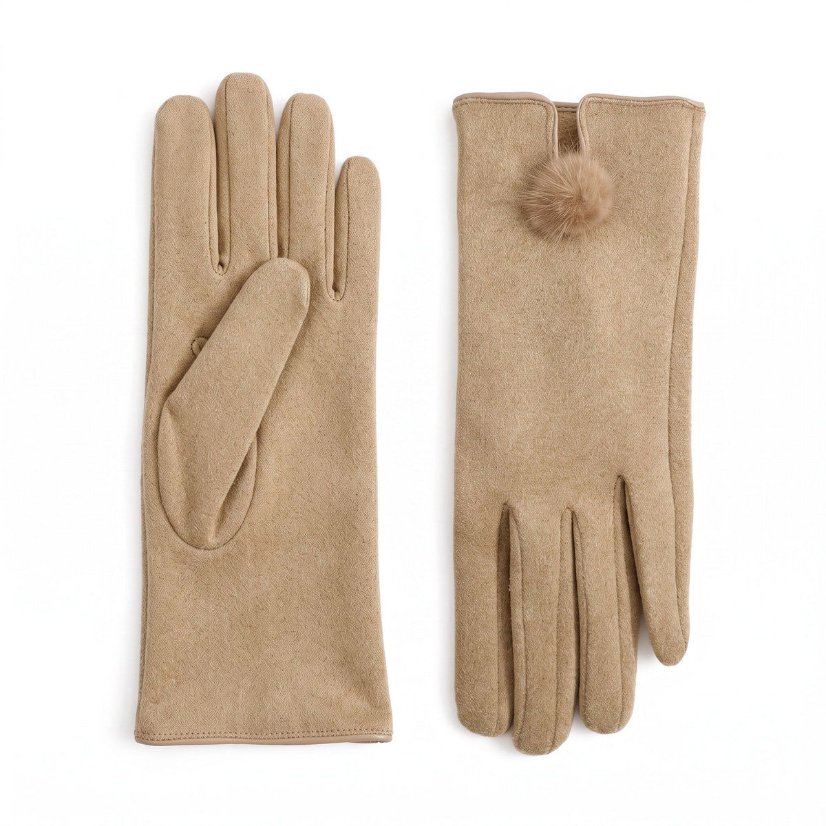 Pom Pom Detail Full Finger Gloves with Soft Textured Finish