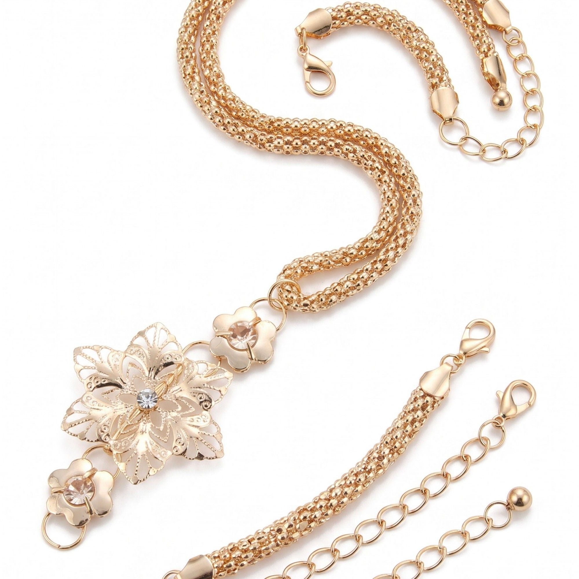 Pearl Floral Mesh Metal Waist Chain Adjustable Elegant Statement Waist Jewelry 43.3in