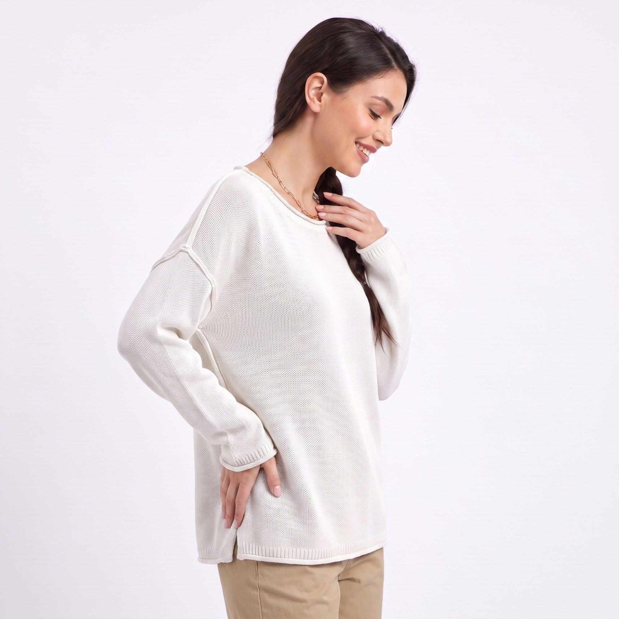 Relaxed Drop Shoulder Crew Neck Long Sleeve Knit Sweater