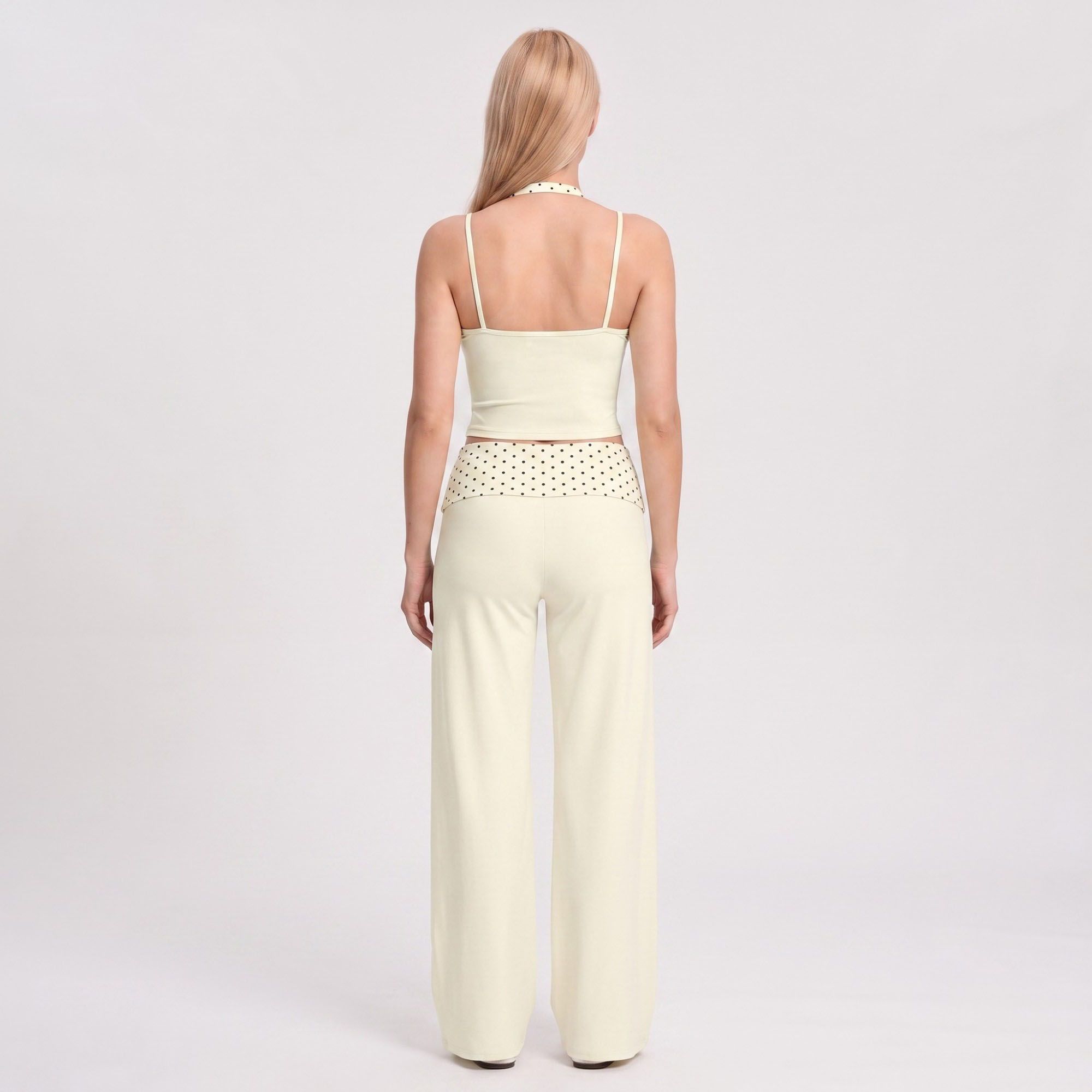 Layered Polka Dot Halter Cropped Active Tank Top with Slim Straps for Yoga and Athleisure