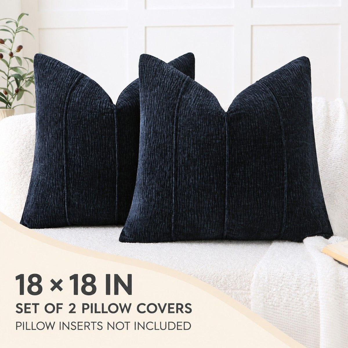 2 Pack Solid Textured Throw Pillow Covers 18 x 18 Inch with Hidden Zipper