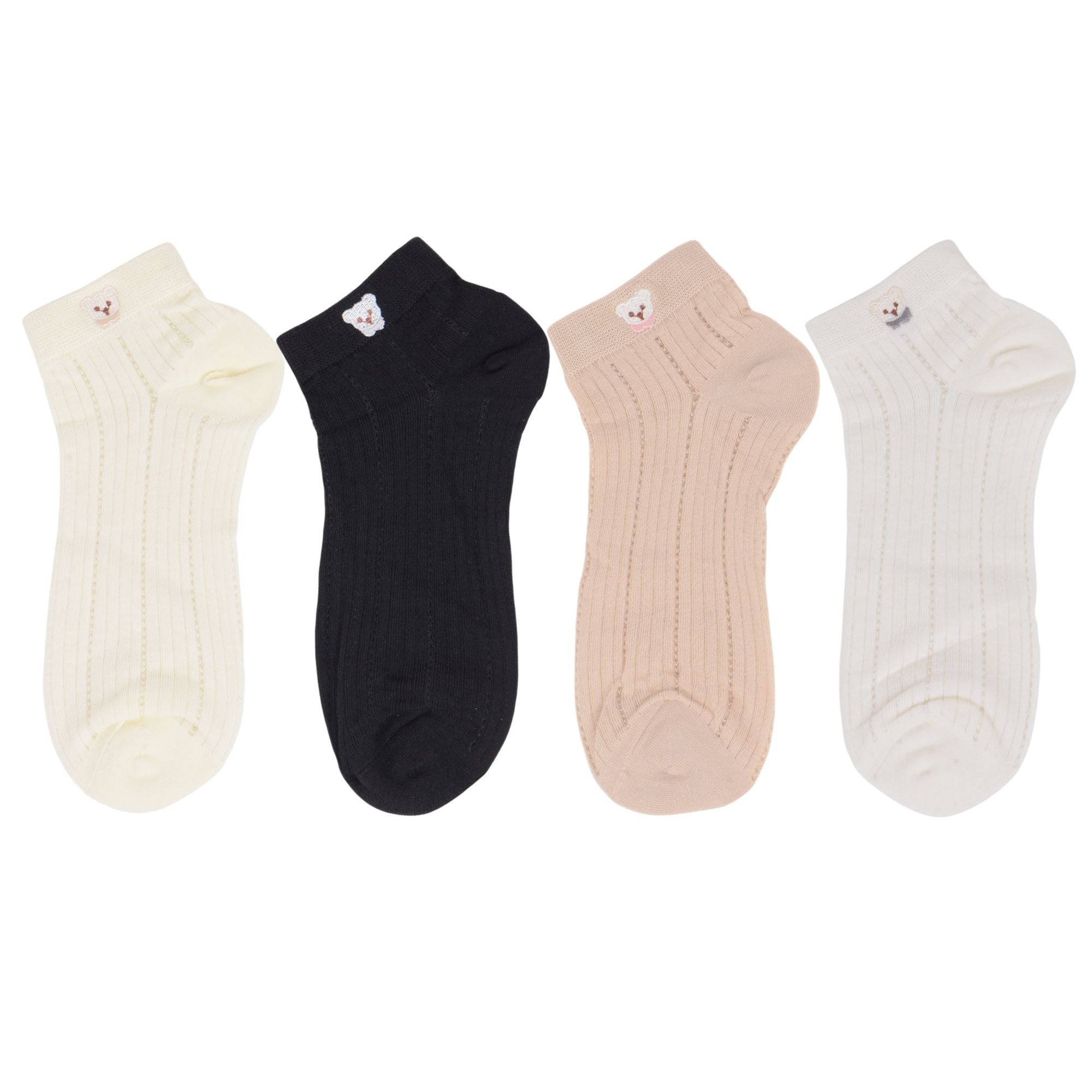 Anna-Kaci 4 Pairs Women's Ankle Mesh Socks with Bear Embroidery Lightweight Breathable Knit and Elastic Cuffs