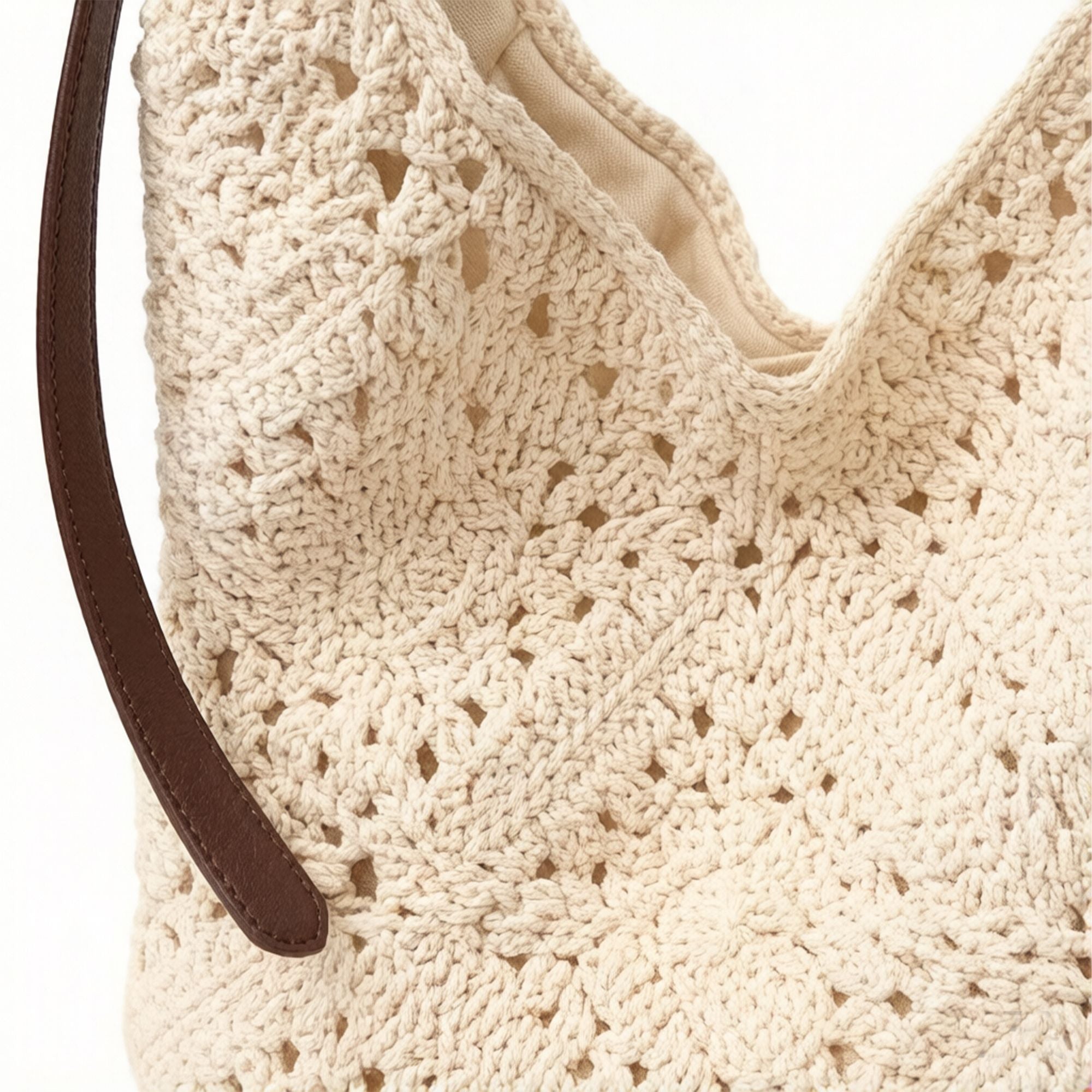 Crochet Shoulder Hobo Bag with Adjustable Strap Soft Knit Slouchy Handbag Casual Everyday Tote