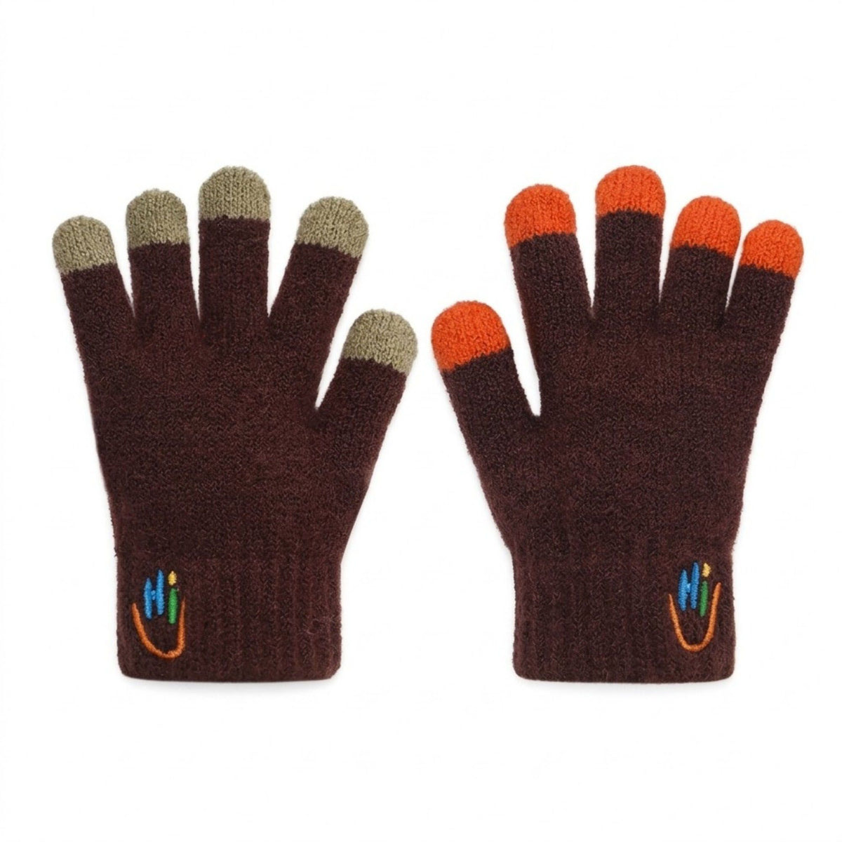 Kids Knit Gloves with Contrast Fingertips and Embroidered Detail 5.3 x 2.5in