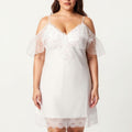 Anna-Kaci Lounge Women's Plus Size Chiffon Chemise Ruffle Sleeve Lace Trim Nightgown Adjustable Strap Sleep Dress