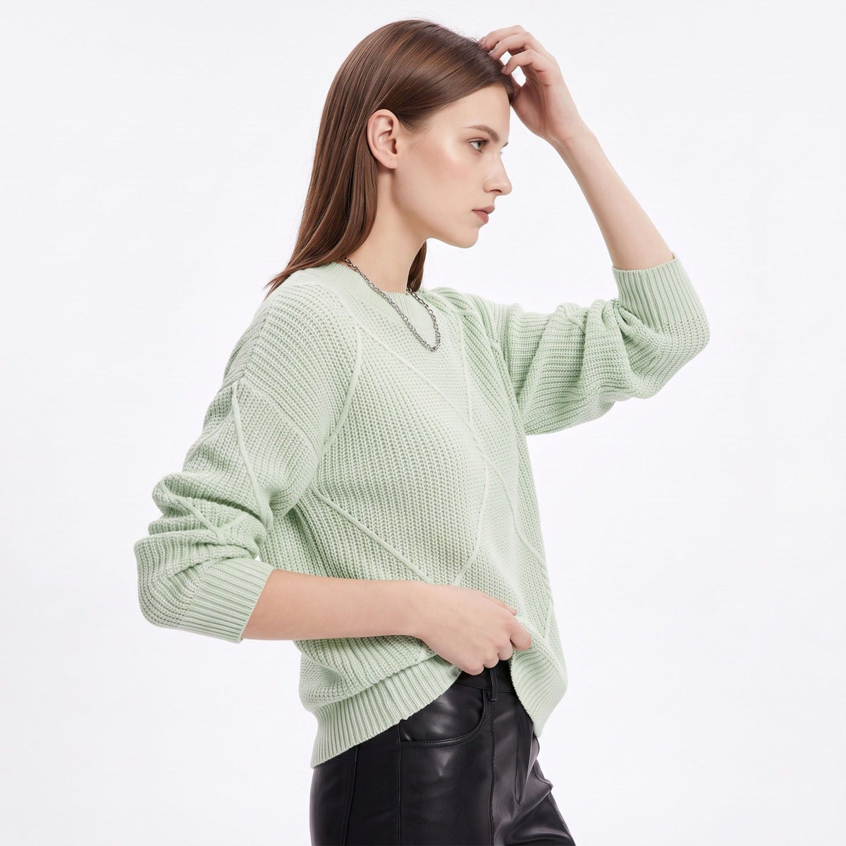 Geometric Textured Crewneck Pullover Sweater