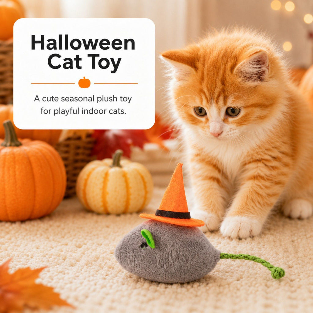Halloween Witch Mouse Cat Toy with Soft Plush Body and Rope Tail