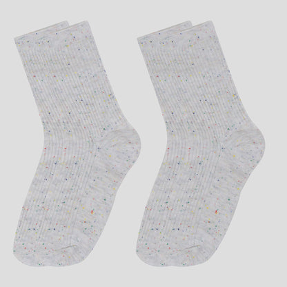 Anna-Kaci Women's Chic Style Solid Speckled Crew Socks Non Slip Cotton for Casual 2 Pairs 4 Season