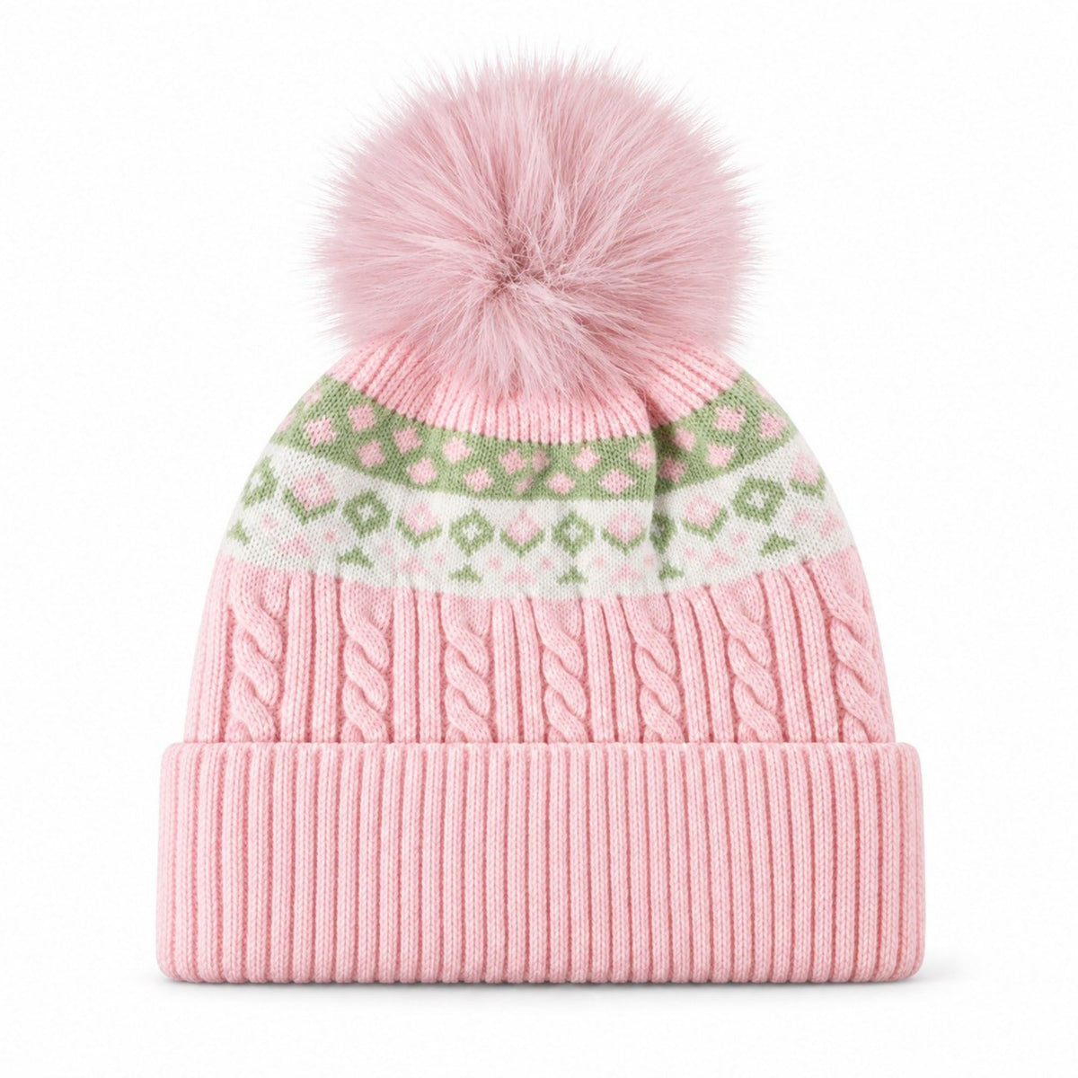 Fair Isle Pom Pom Knit Beanie Winter Cuffed Hat