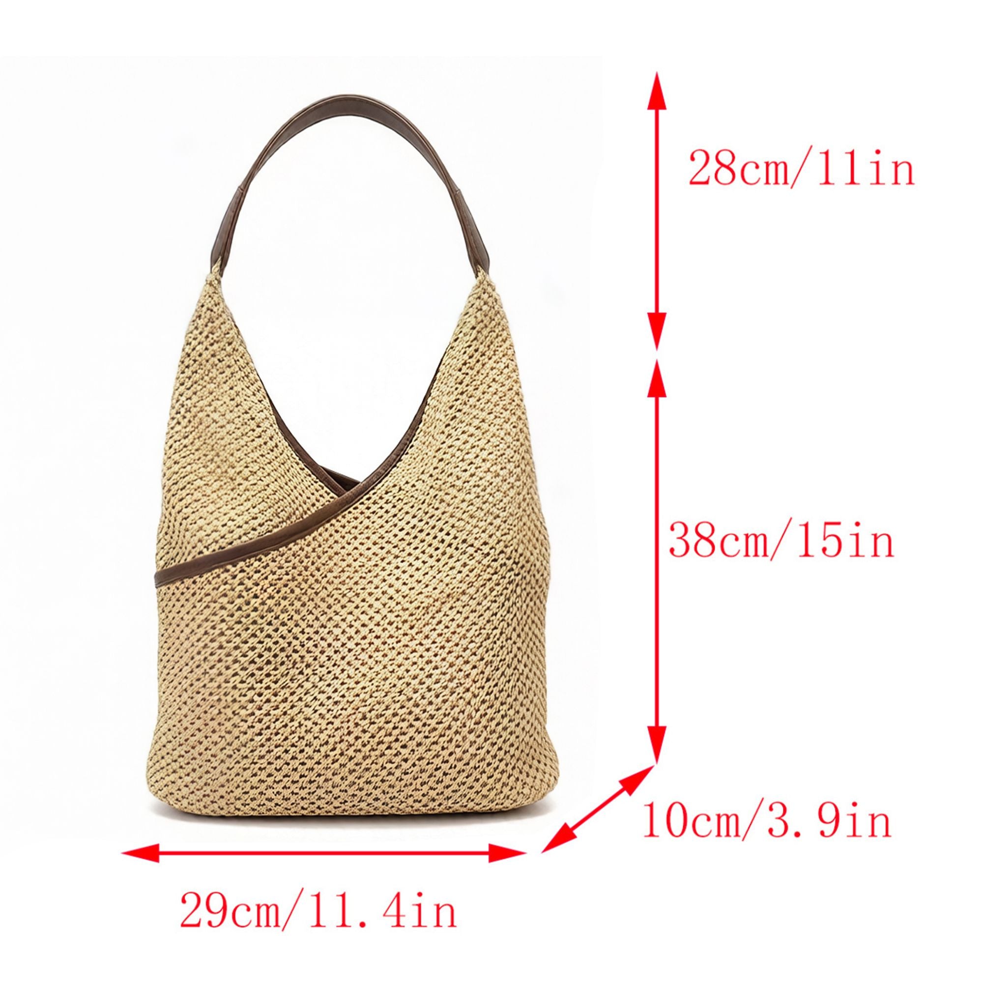 Woven Shoulder Hobo Bag with Faux Leather Trim Soft Knit Slouchy Handbag Casual Everyday Tote