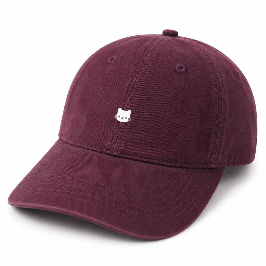 Washed Cotton Baseball Cap Cat Detail Adjustable Dad Hat