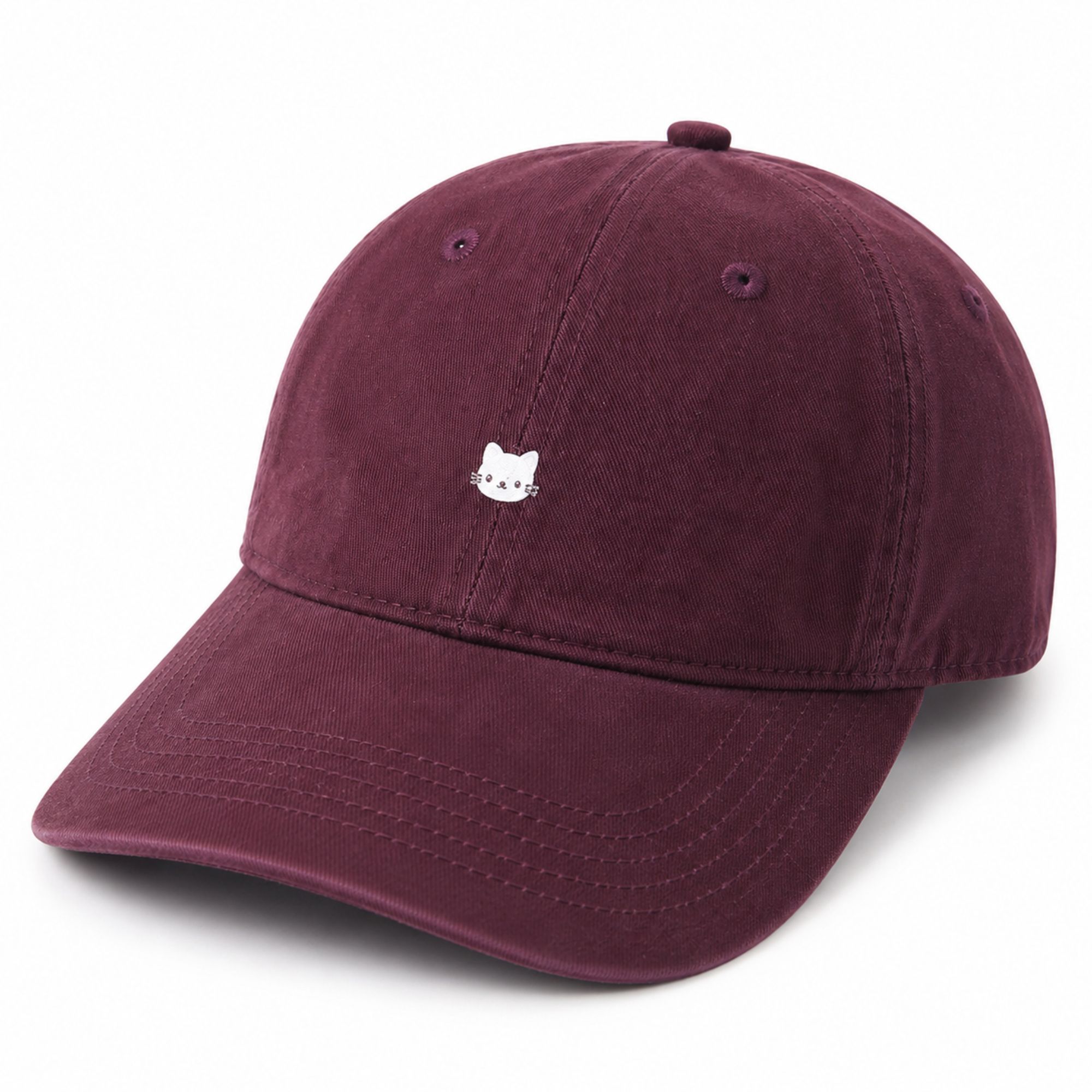Washed Cotton Baseball Cap Cat Detail Adjustable Dad Hat