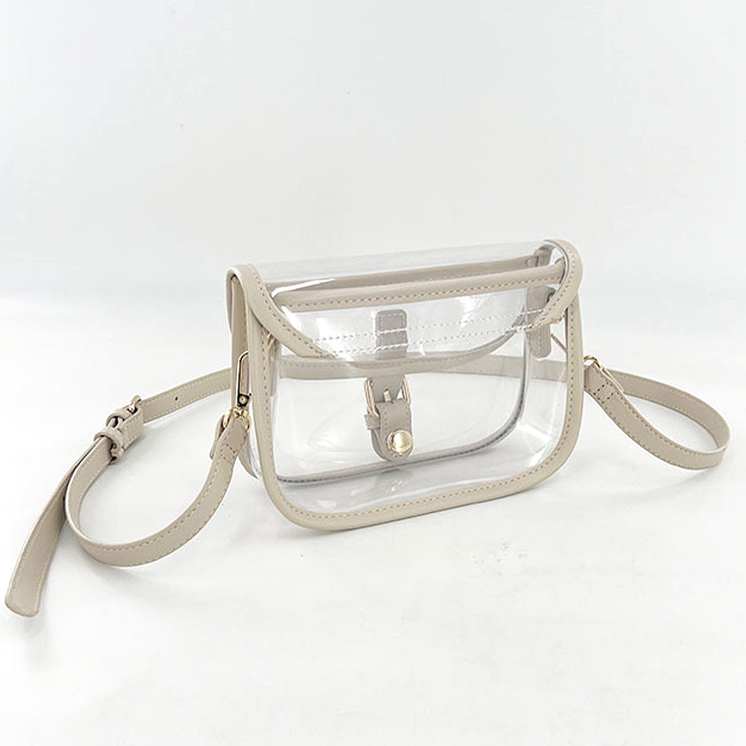 Clear Crossbody Handbag with Adjustable Strap and Buckle Flap Closure