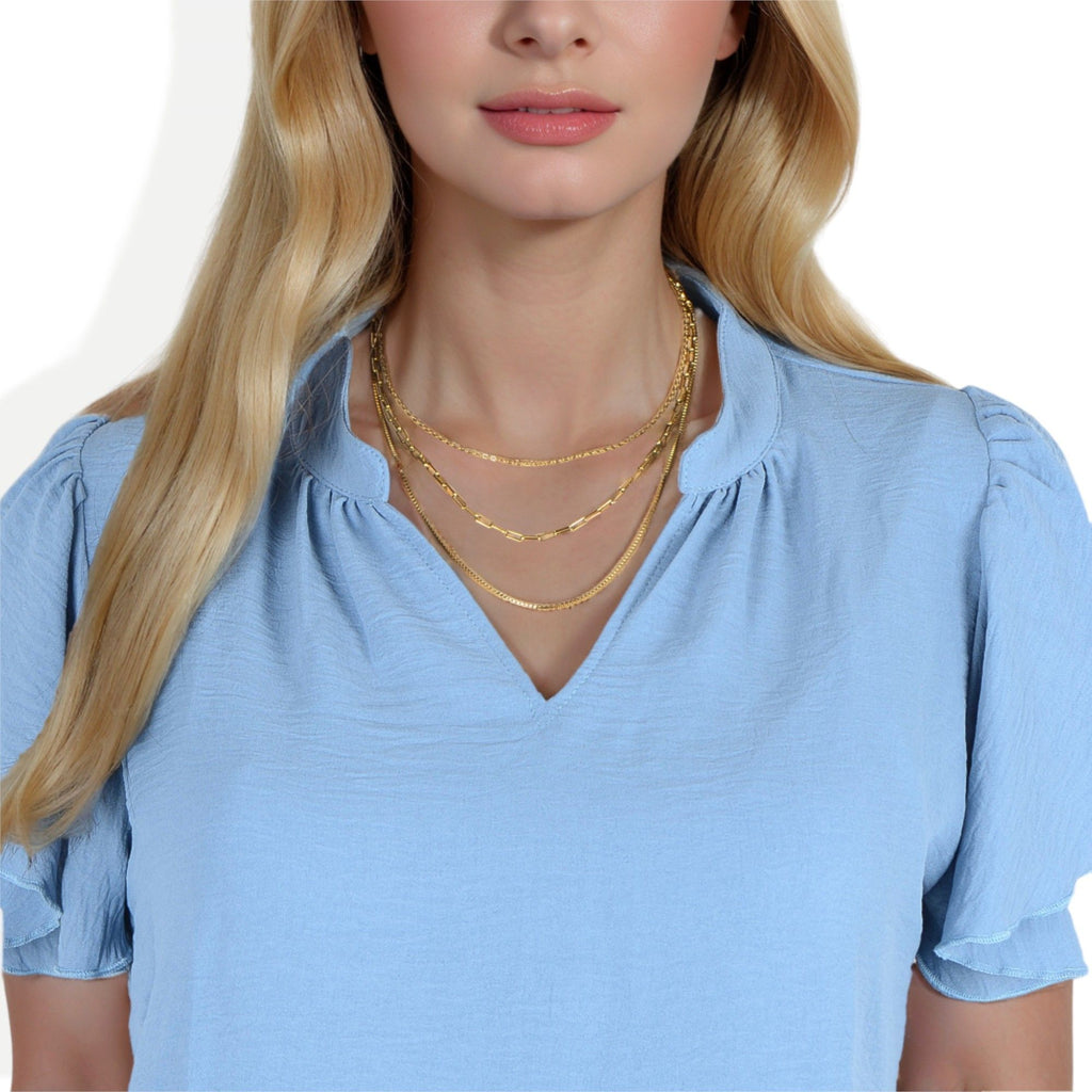 Women's Stainless Steel Multi-Layer Fashion Necklace with 18K Gold Plating, Adjustable Length, Modern and Versatile Chain Design
