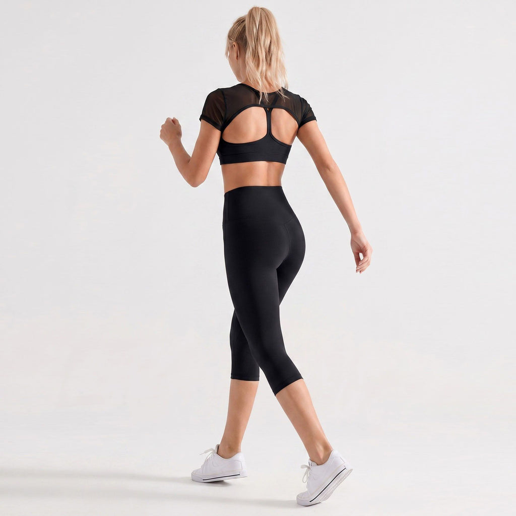 High Waist Capri Leggings with Wide Waistband Smooth Stretch Pull On Workout Yoga Pants