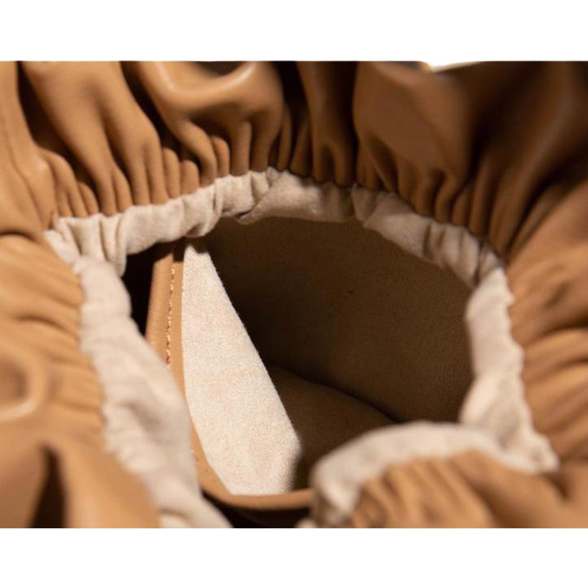 Gathered Leather Shoulder Pouch with Adjustable Strap Soft Pleated Silhouette and Minimalist Design
