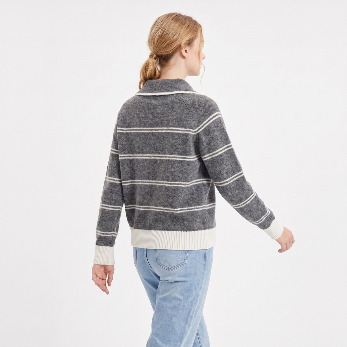 Striped Collared Button-Front Cardigan Sweater