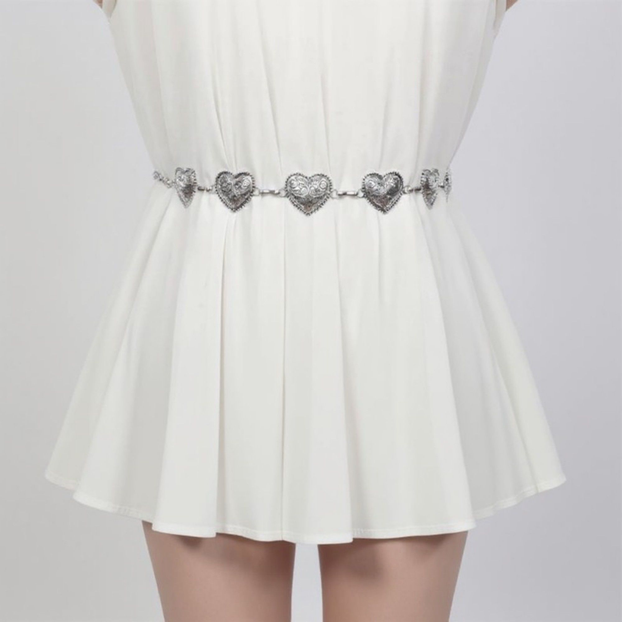 Anna-Kaci Women's Heart Link Chain Belt with Textured Metal Design and Adjustable Fit 45.5in Valentine