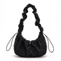 Floral Embroidered Ruched Shoulder Bag with Drawstring Closure 11x8.3x3in