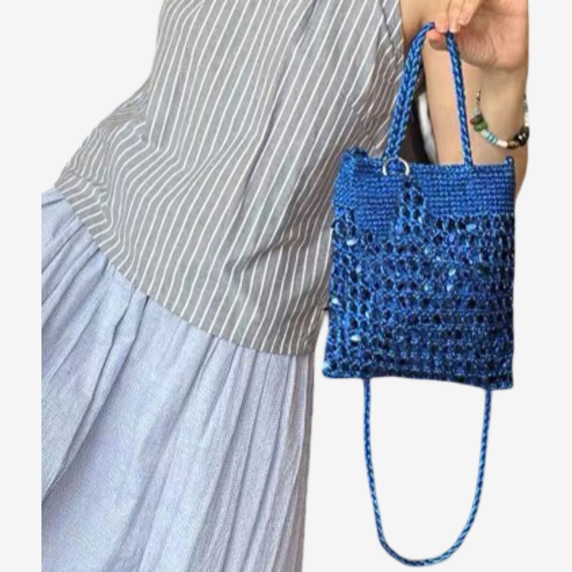 Hand-Crocheted Sequin Crossbody Bag Small Square Shoulder Bag for Phone and Essentials