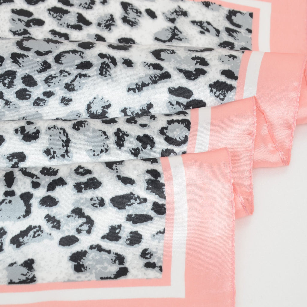 Anna-Kaci Women's Leopard Print Square Scarf with Contrast Border Satin Feel Lightweight Neck Accessory