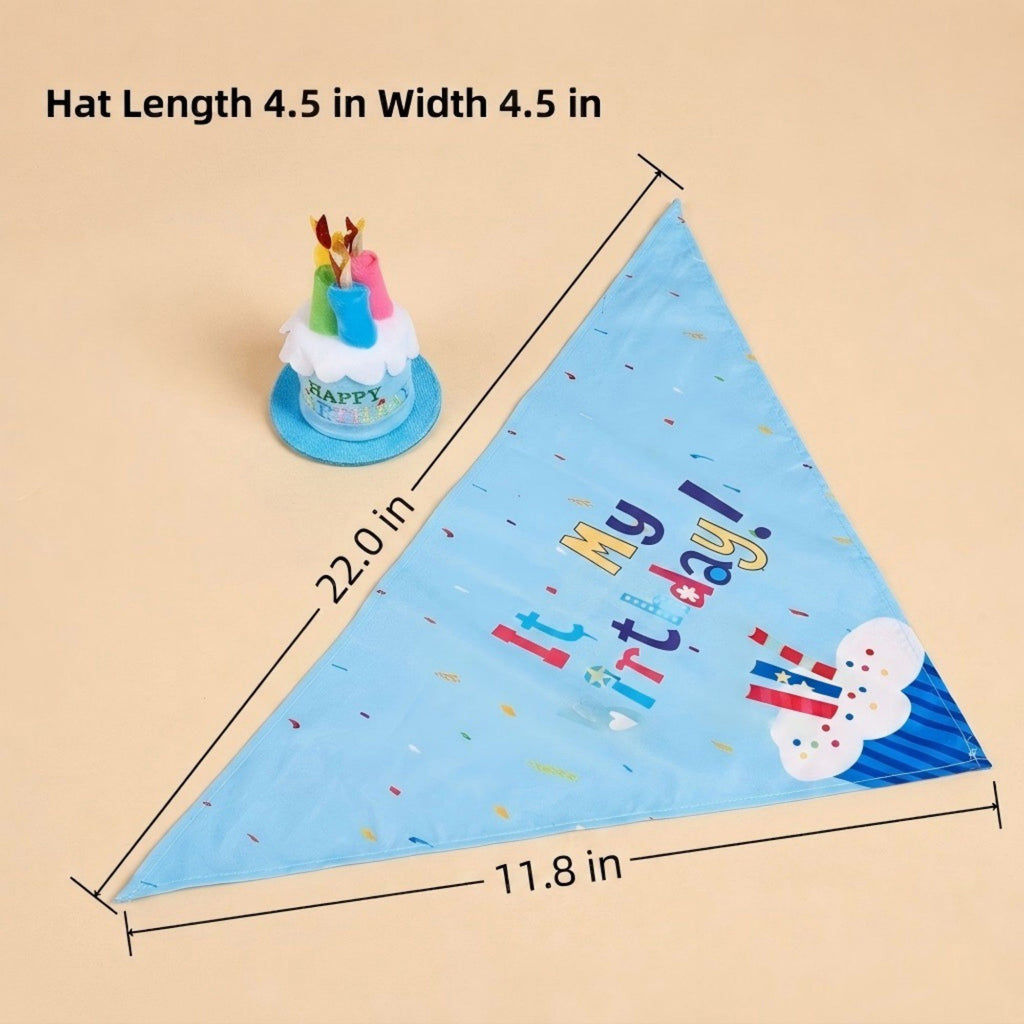 Pet Bandana and Pom Pom Party Hat Set for Dogs and Cats Celebration Costume Accessory