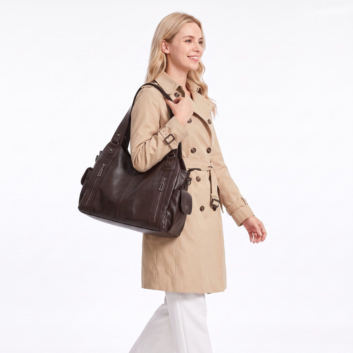Large Shoulder Tote Bag with Multiple Pockets
