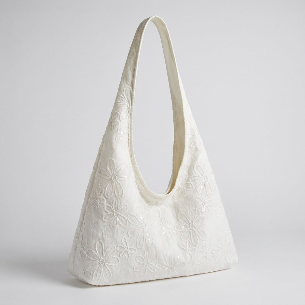Floral Sequin Lace Slouchy Hobo Bag 15.5x10.5x4.5in