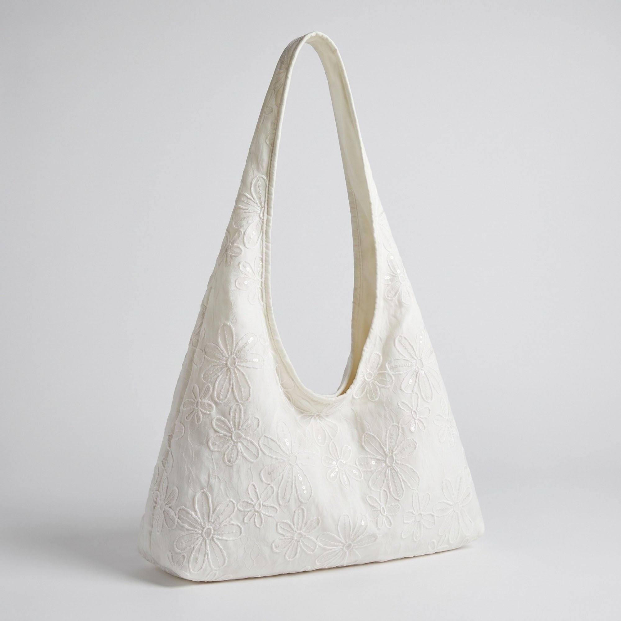 Floral Sequin Lace Slouchy Hobo Bag 15.5x10.5x4.5in