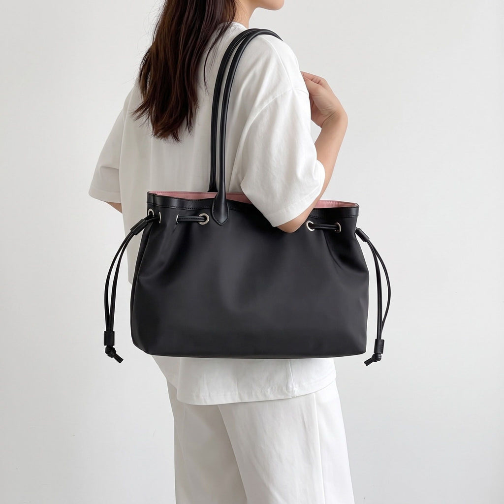 Large Drawstring Tote Bag with Double Shoulder Handles