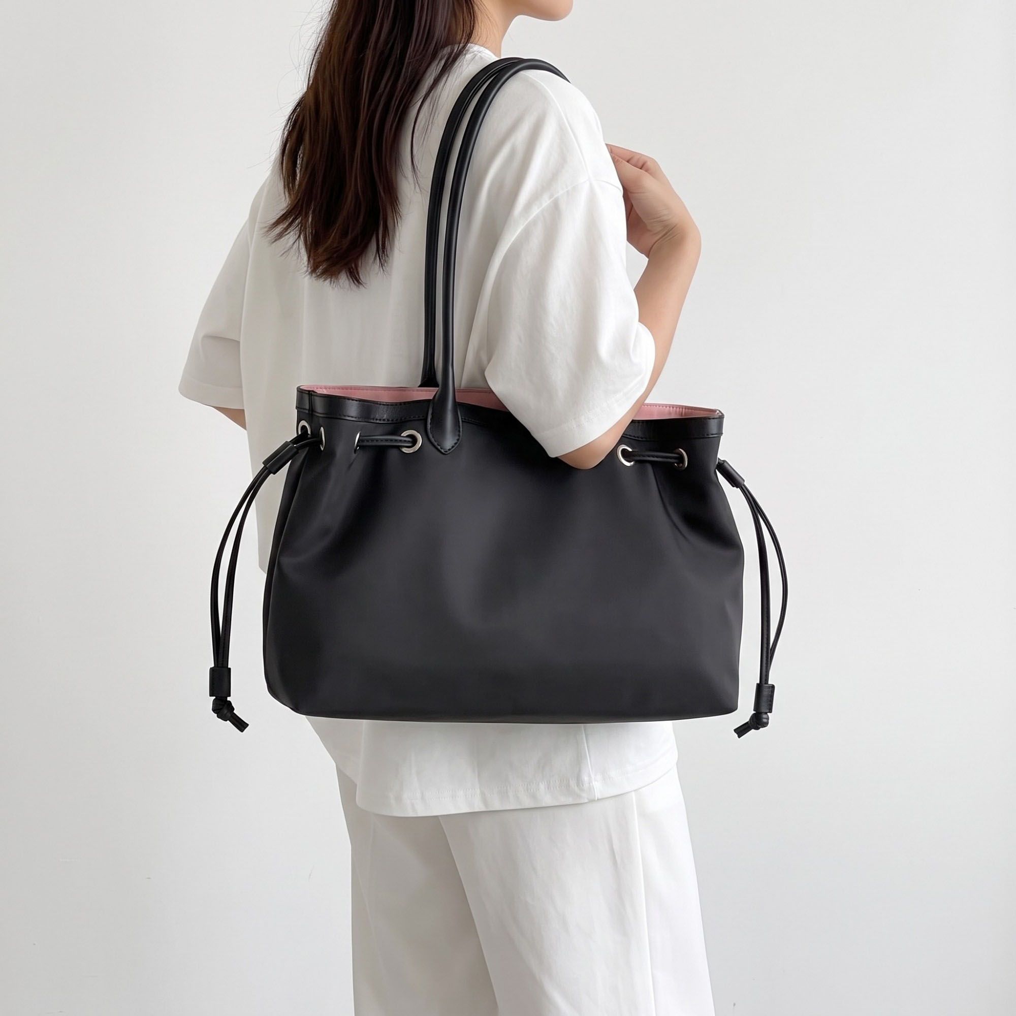 Large Drawstring Tote Bag with Double Shoulder Handles