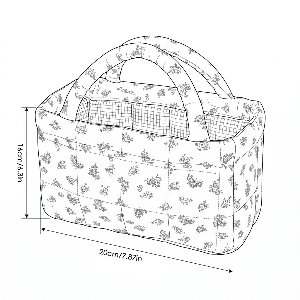 Floral Floral Quilted Storage Basket Tote with Padded Handles