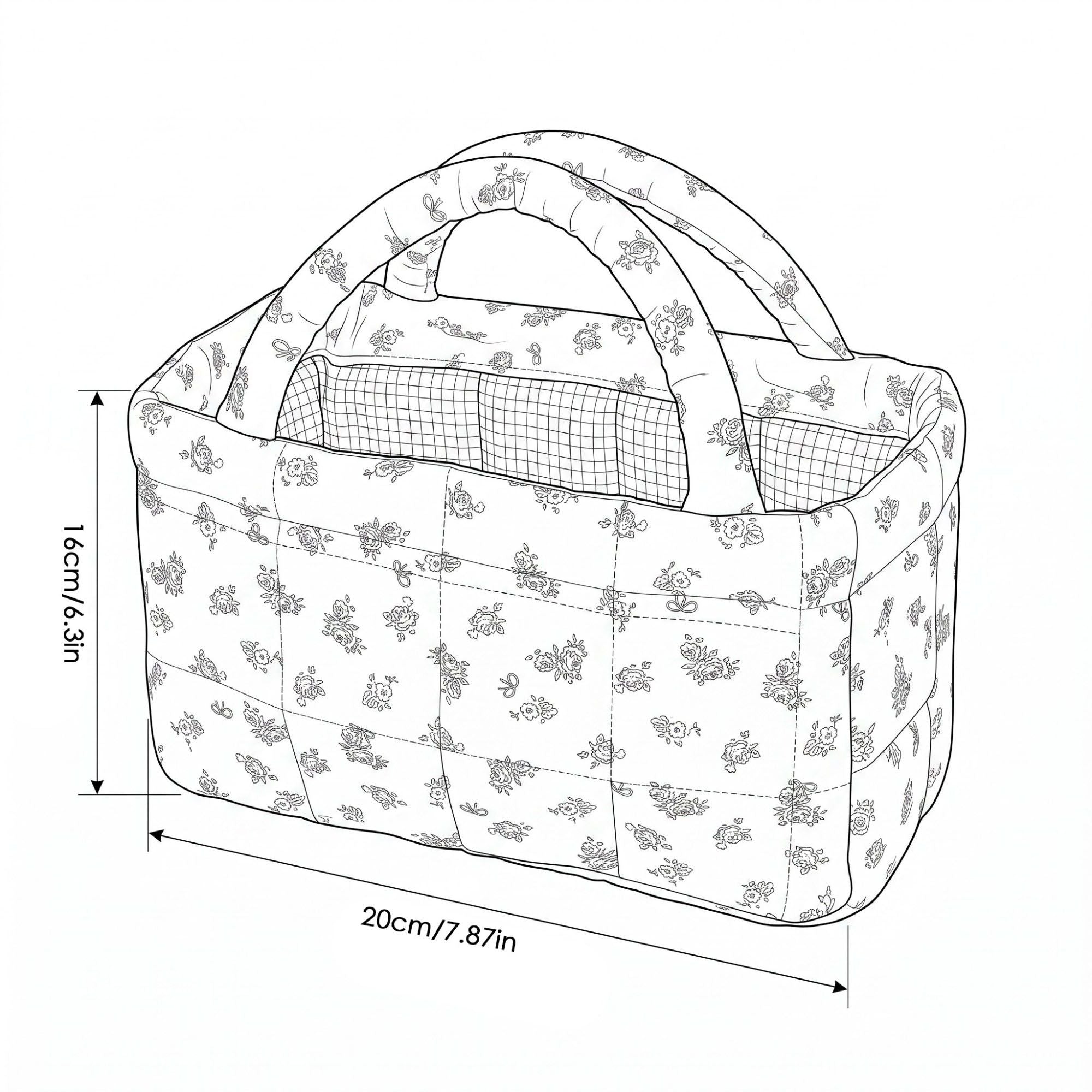 Floral Floral Quilted Storage Basket Tote with Padded Handles