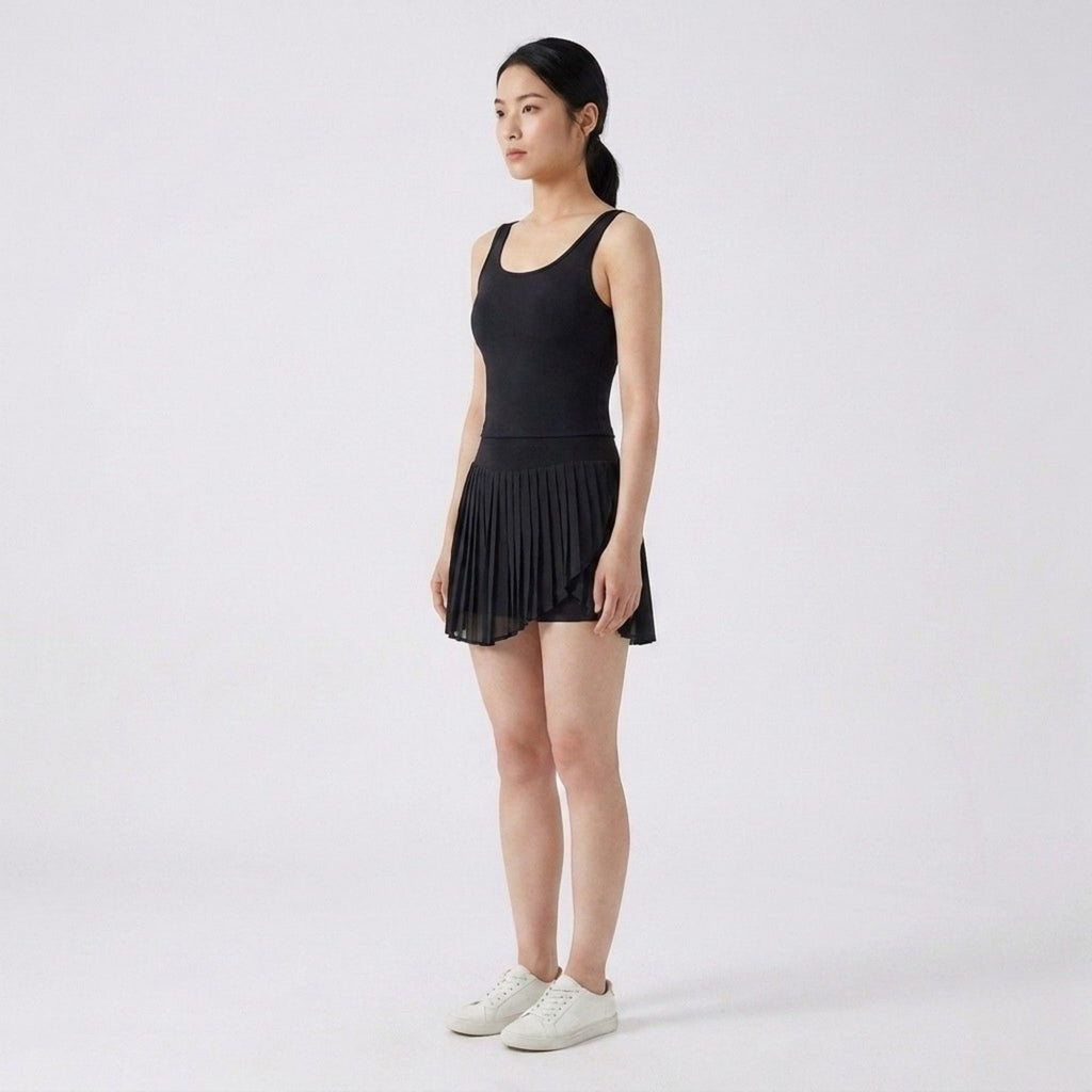 Anna-Kaci Active Womens High Waist Pleated Athletic Skort with Sheer Overlay Wide Waistband and Built In Shorts