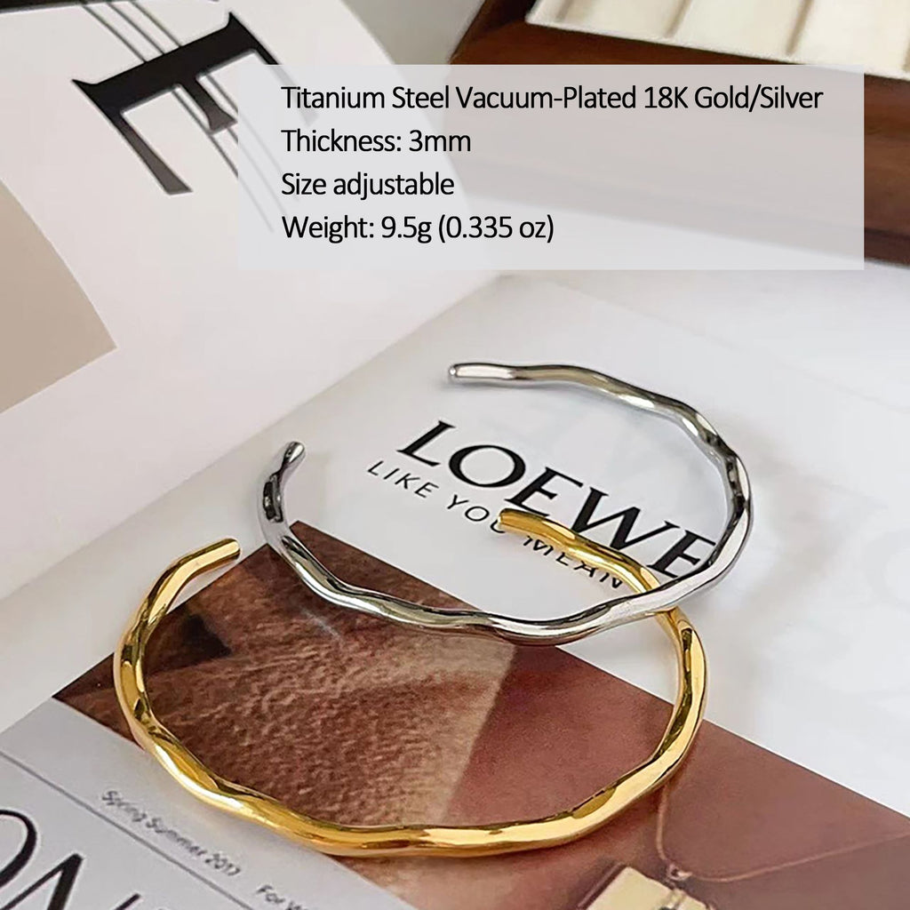Women's Titanium Steel Wave Cuff Bracelet Adjustable Bangle for Casual & Dressy Styling