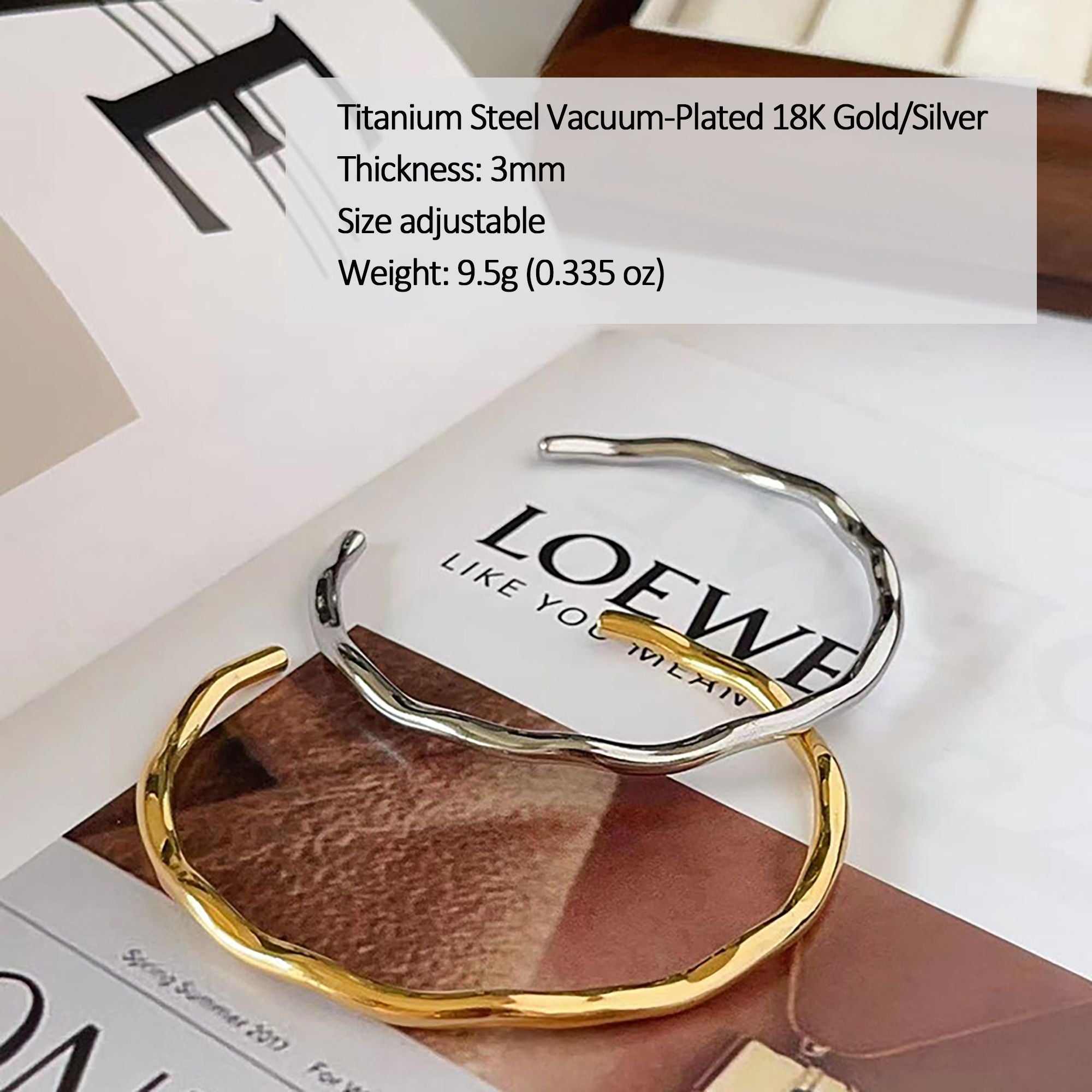 Women's Titanium Steel Wave Cuff Bracelet Adjustable Bangle for Casual & Dressy Styling