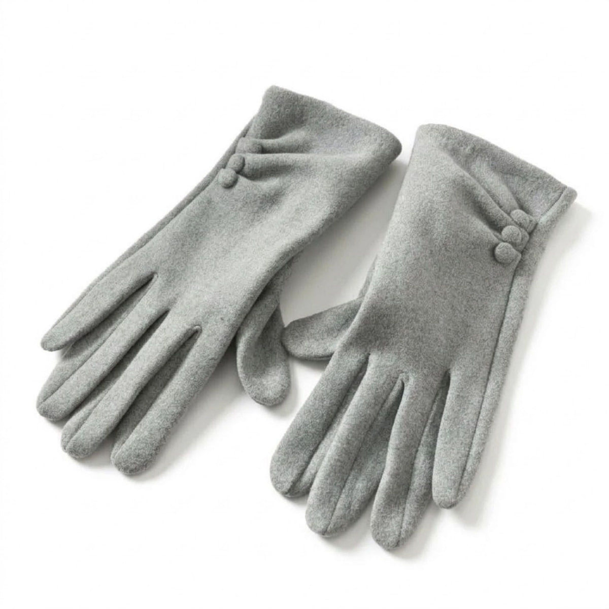 Faux Suede Winter Gloves with Pleated Wrist and Button Detail 9.4 x 3.3in