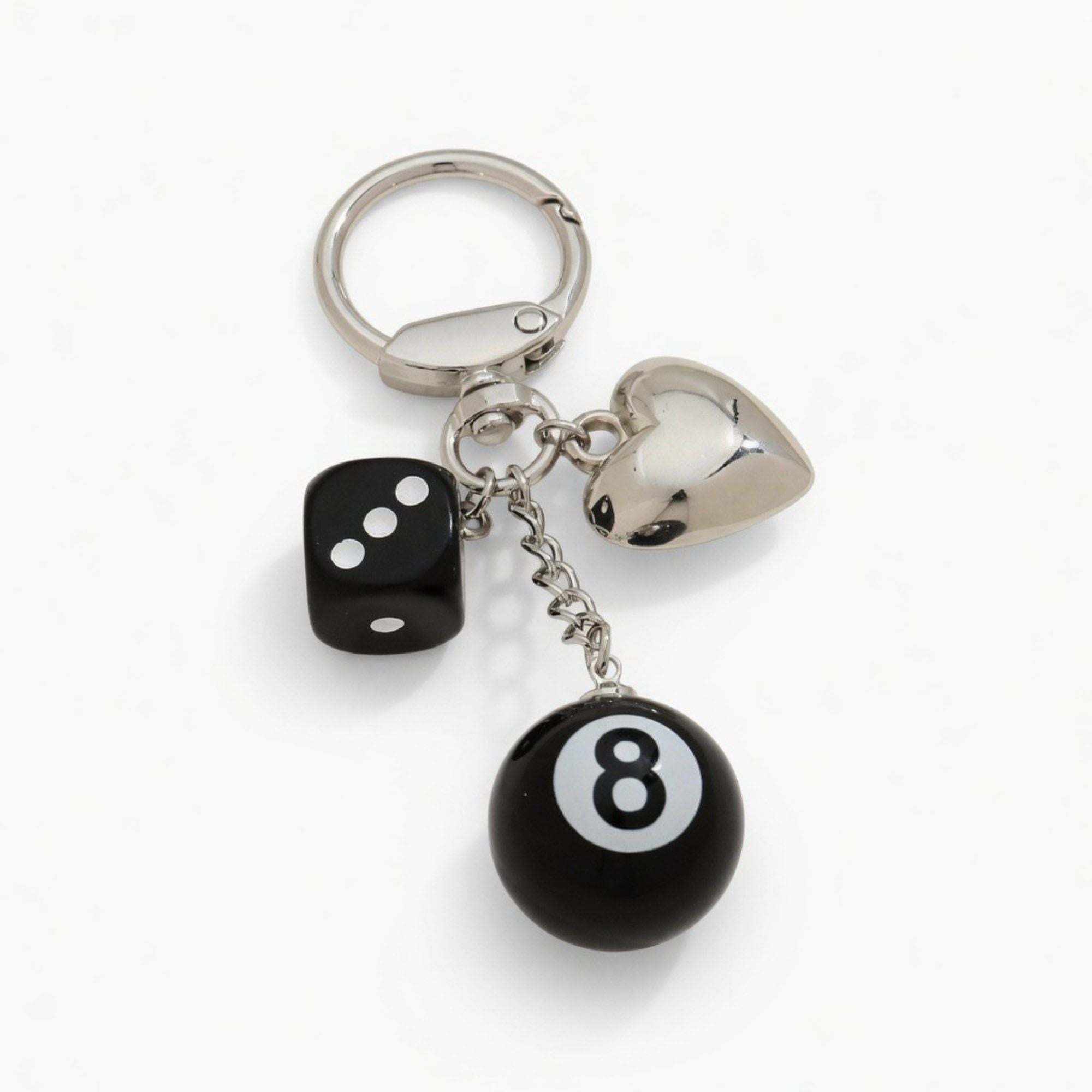 8 Ball Cherry Dice Charm Keychain with Heart Clip Novelty Bag Charm Key Ring Accessory