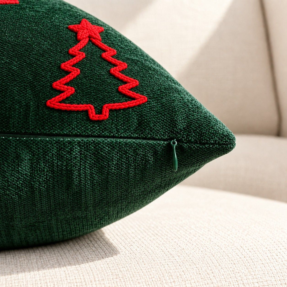 Christmas Embroidered Throw Pillow Cover 18 x 18 Inch Holiday Home Decor