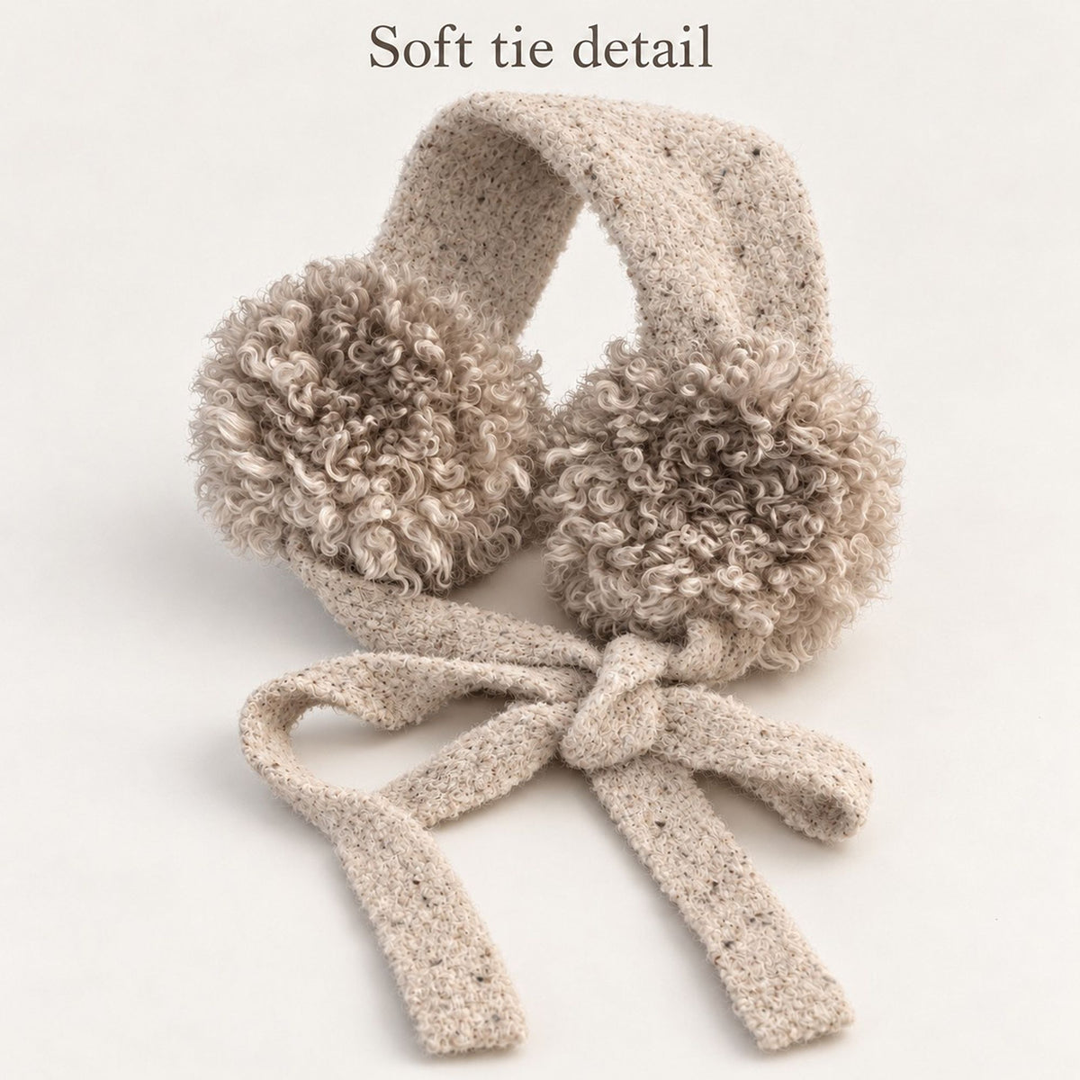Curly Plush Winter Earmuffs with Speckled Knit Ties
