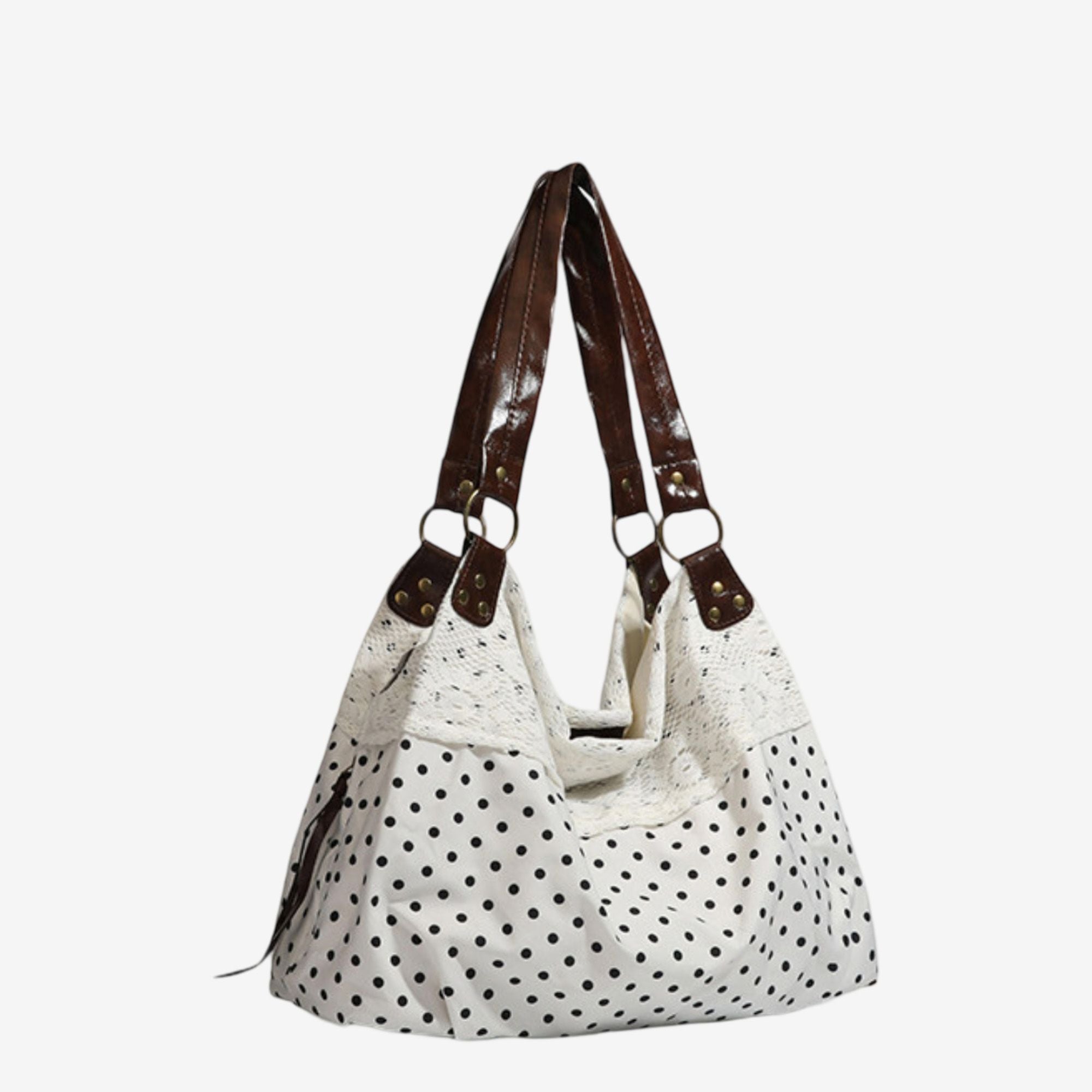 Polka Dot Lace Accent Shoulder Bag for Women